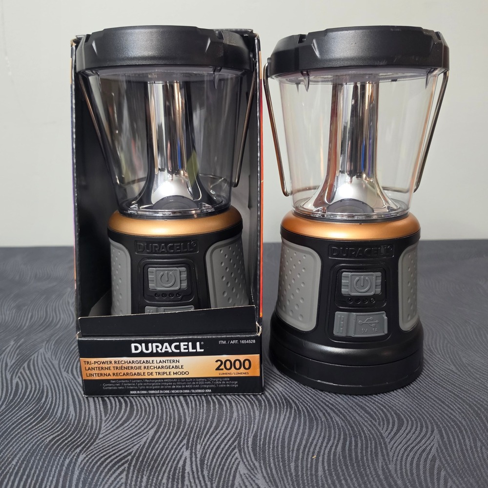 Duracell Lantern Black 2000 Lumens Tri-Power Rechargeable Solar USB Qty 2